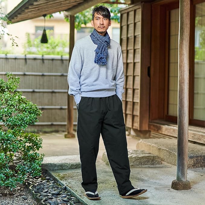 japanese winter dress Quilted Kurume Tsumugi Pants – Traditional Japanese Winter Wear Made in Japan Black / LL