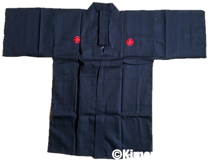 Samurai Happi Coat Jacket Black Cotton with Embroidered Kanji Made in Kyoto Japan