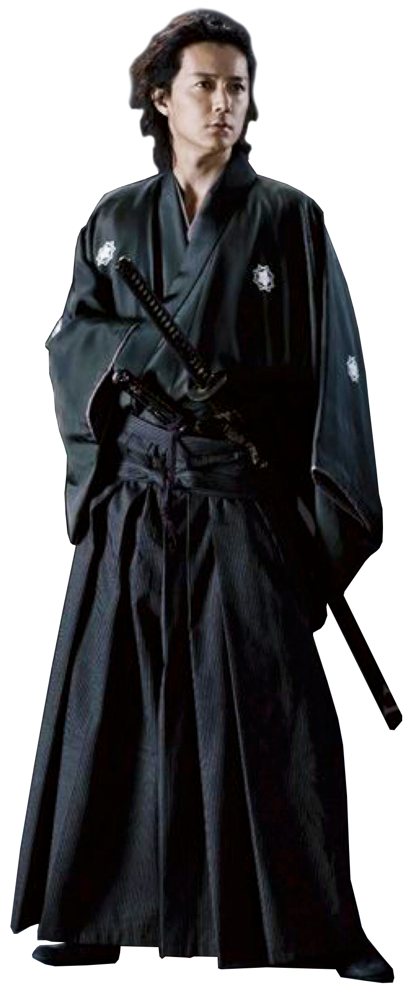 Samurai Kimono Set "Ryomaden" Black Polyester Size 2L– HandMade in Japan