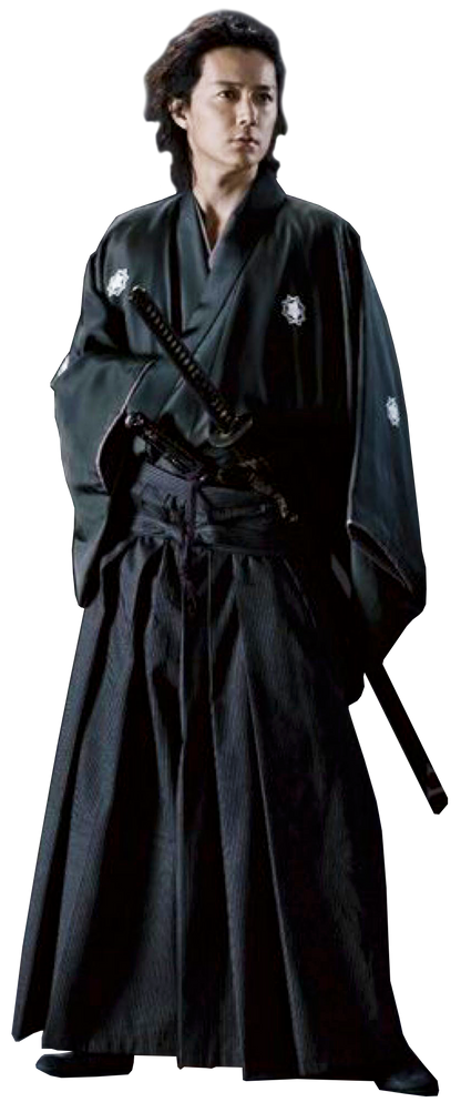 Samurai Kimono Set "Ryomaden" Black Polyester Size 2L– HandMade in Japan