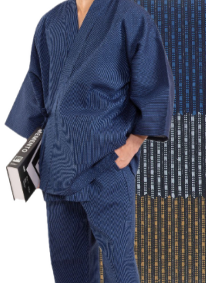 Sashiko Samue Cotton Superior – Navy / Brown / Gray – Made in Japan