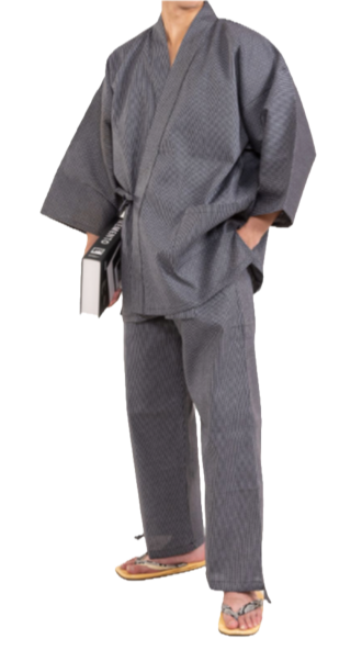 Sashiko Samue Cotton Superior – Navy / Brown / Gray – Made in Japan