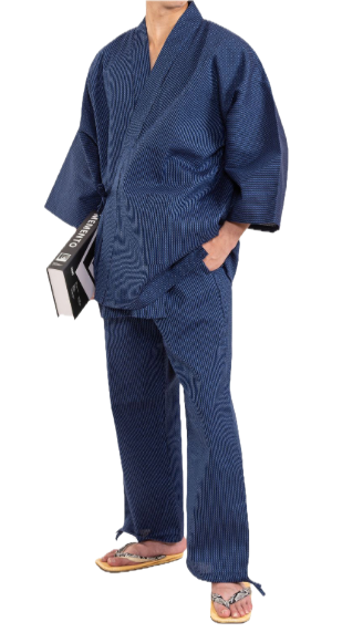 Sashiko Samue Cotton Superior – Navy / Brown / Gray – Made in Japan