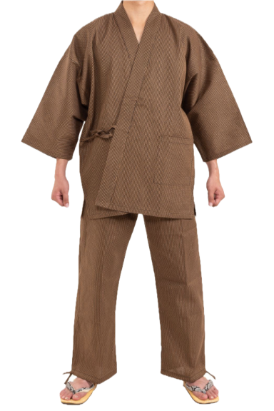 Sashiko Samue Cotton Superior – Navy / Brown / Gray – Made in Japan