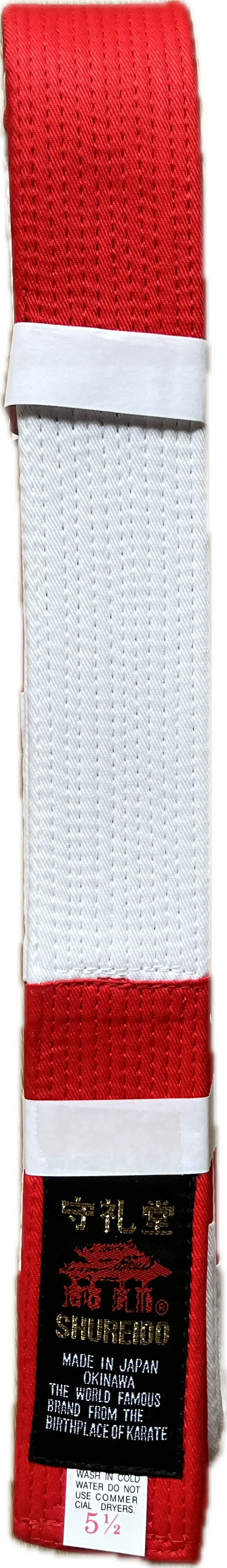 Shureido Red & White Karate Belt Thick Cotton for Shihan Size 5.5 (300cm)