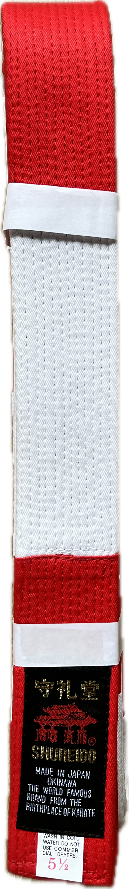 Shureido Red & White Karate Belt Thick Cotton for Shihan Size 5.5 (300cm)