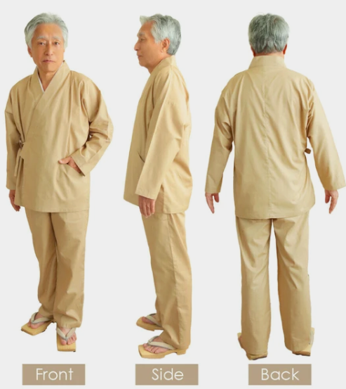 Slim-Fit Japanese Samue for Men Cotton Navy Black Beige Made in Japan