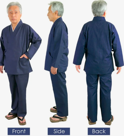 Slim-Fit Japanese Samue for Men Cotton Navy Black Beige Made in Japan