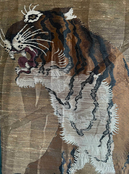 Men's Antique Japanese Haori Jacket Black Silk Mokkou Montsuki Dragon VS Tiger