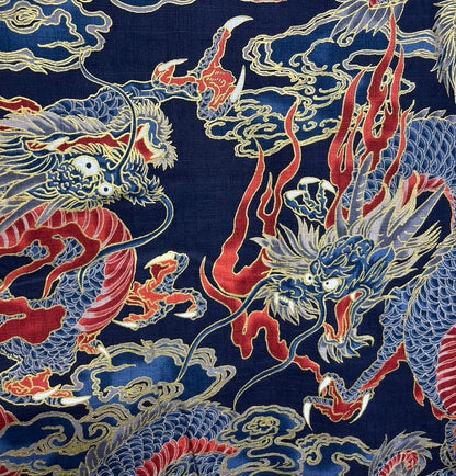 Traditional Japanese Hanten Jacket Cotton Navy Blue Dragon– Made in Japan 🇯🇵