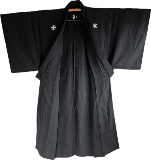 Traditional Japanese Montsuki Kimono Formal Montsuki for men – Black Silk Taffeta – Summer Edition