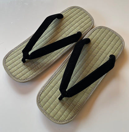 Traditional Japanese Setta Zori Igusa Tatami Leather Sole – Black Hanao