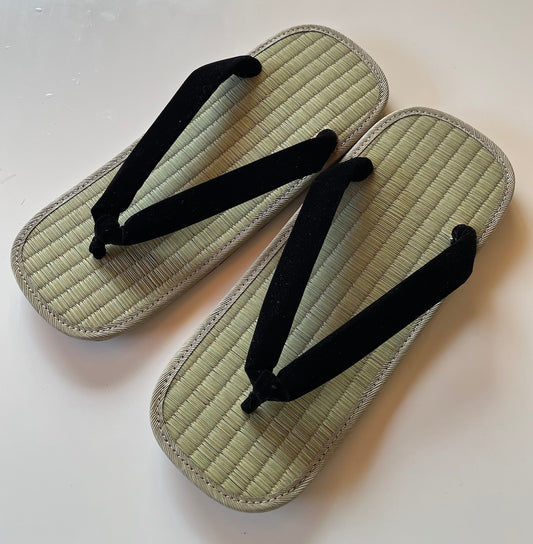 Traditional Japanese Setta Zori Igusa Tatami Leather Sole – Black Hanao