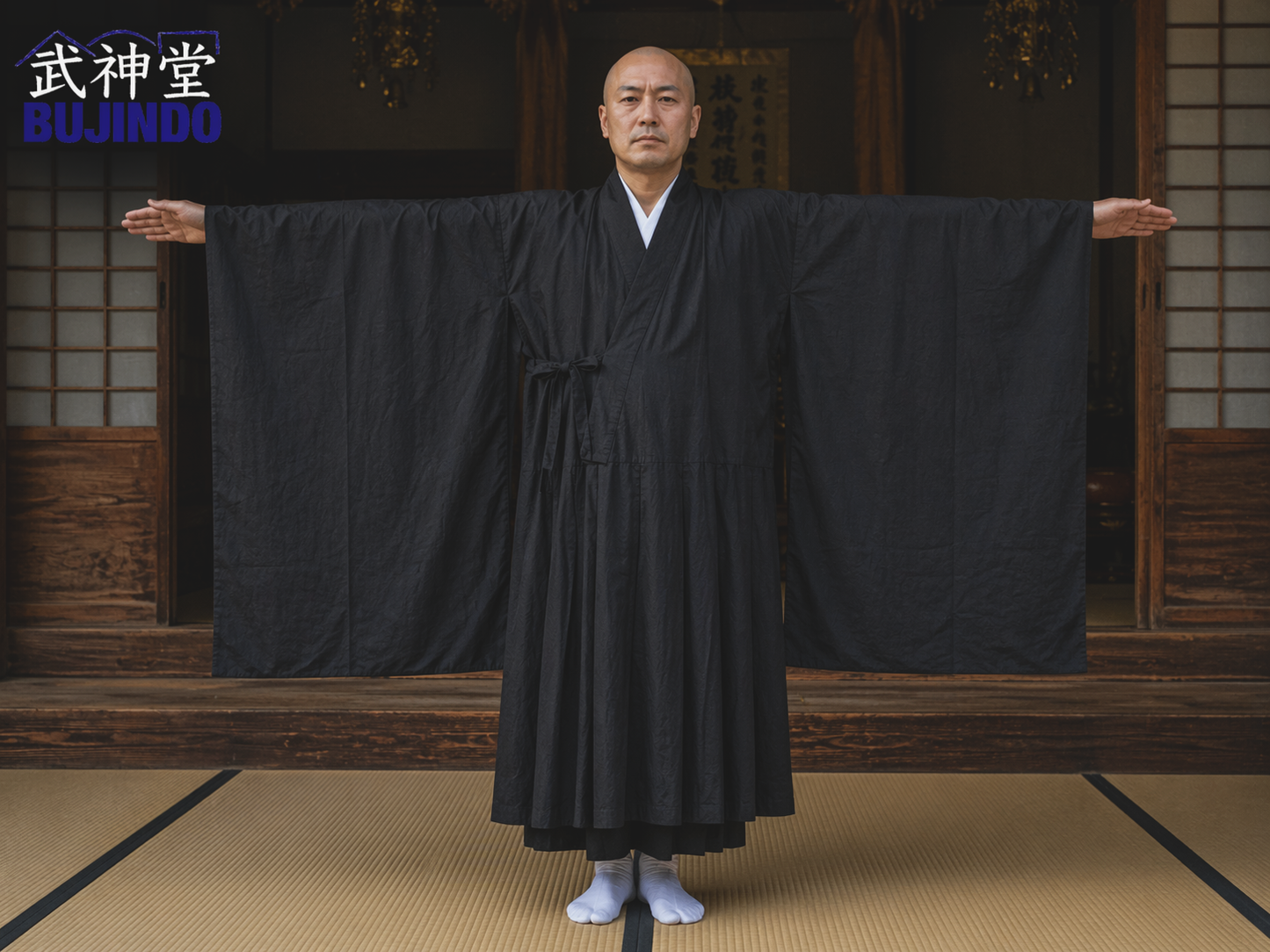 Traditional Black Silk Koromo – Zen Buddhist Monk Robe | Kyoto Antique Japan