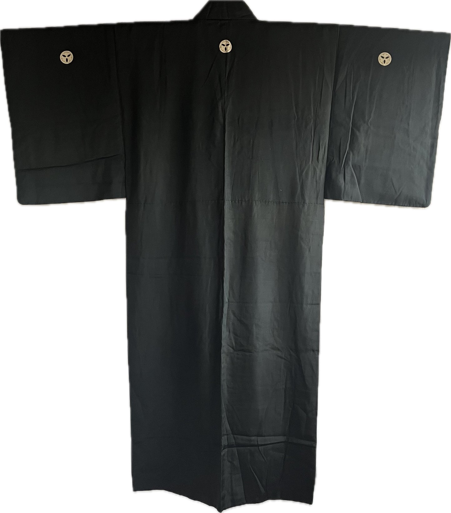 Traditional Japanese Kimono for Men  Black Silk with Mitsu Icho Crest