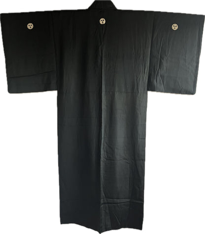 Traditional Japanese Kimono for Men  Black Silk with Mitsu Icho Crest
