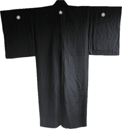 Traditional Japanese Montsuki Kimono Formal Montsuki for men – Black Silk Taffeta – Summer Edition