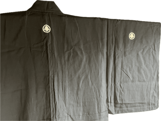 Traditional Japanese Montsuki Kimono Formal Montsuki for men – Black Silk Taffeta – Summer Edition