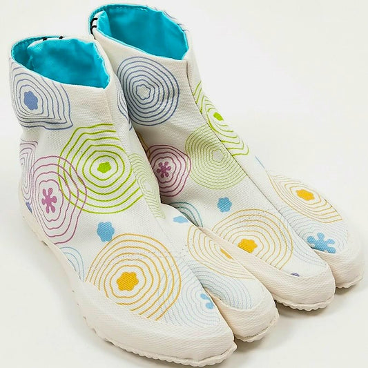 Wamon Jikatabi Shoe "Wave and flower" Kamon White HandMade in Japan