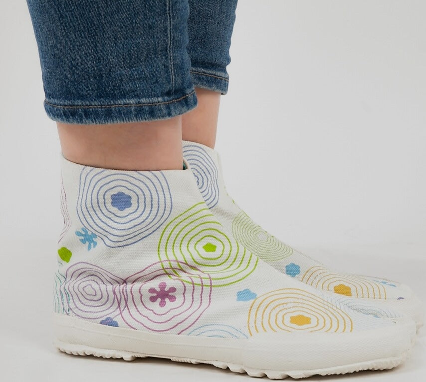 Wamon Jikatabi Shoe "Wave and flower" Kamon White HandMade in Japan