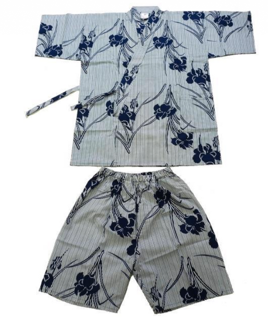 Women’s Jinbei “Ayame” – Iris & Stripe Cotton Jinbei Made in Japan