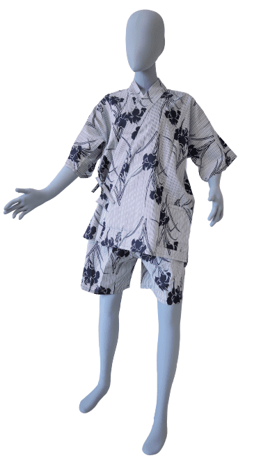 Women’s Jinbei “Ayame” – Iris & Stripe Cotton Jinbei Made in Japan
