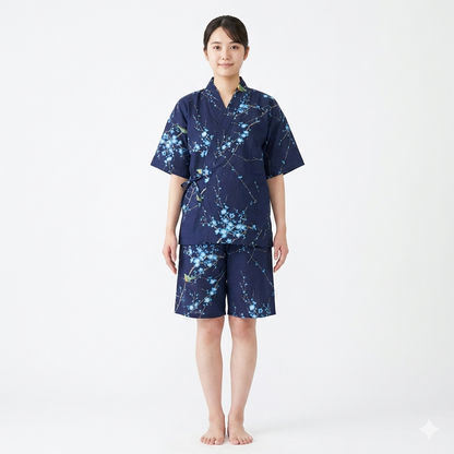 Women’s Jinbei “Ume Uguisu” Plum & Bush Warbler Made in Japan