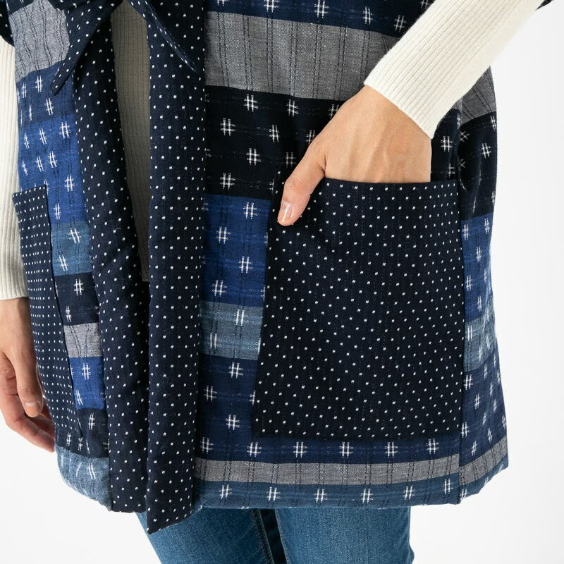 Women’s Winter Hanten Jacket Navy Random Patchwork  Made in Japan