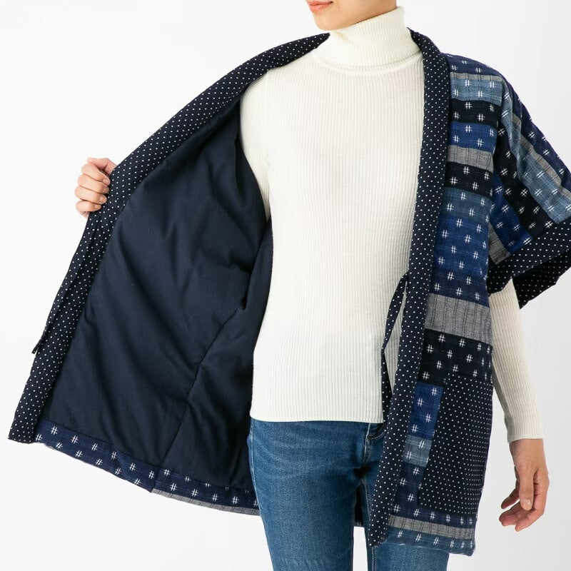 Women’s Winter Hanten Jacket Navy Random Patchwork  Made in Japan