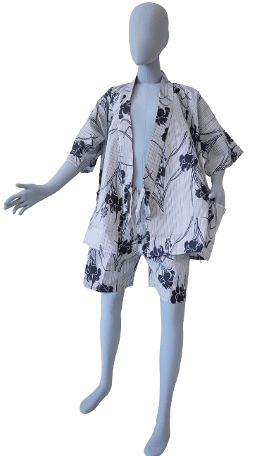 Women’s Jinbei “Ayame” – Iris & Stripe Cotton Jinbei Made in Japan