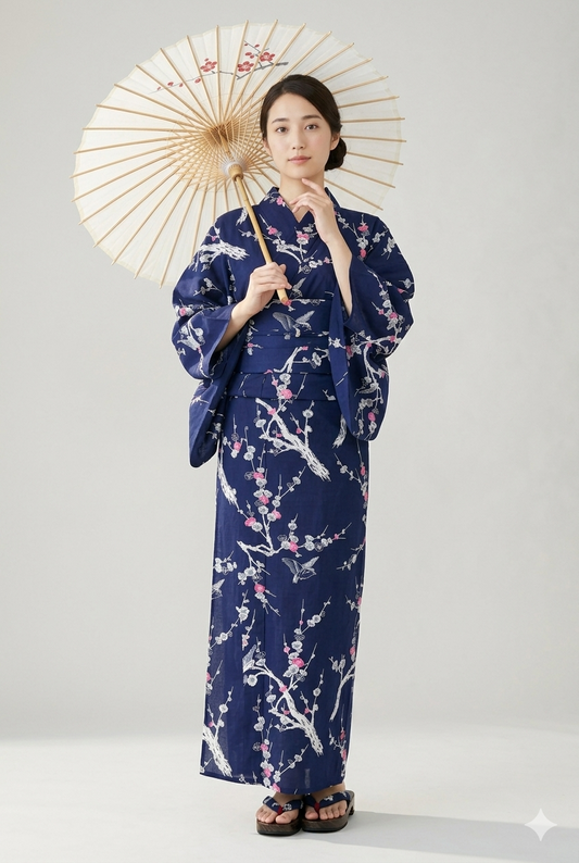 Women’s Yukata Ume – Japanese Plum Blossom Kimono – Made in Kyoto Japan