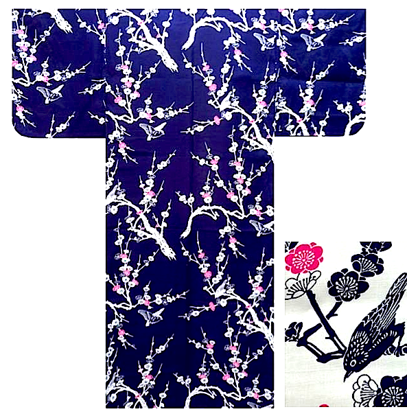 Women’s Yukata Ume – Japanese Plum Blossom Kimono – Made in Kyoto Japan