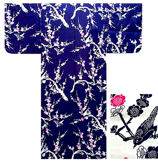 Women’s Yukata Ume – Japanese Plum Blossom Kimono – Made in Kyoto Japan