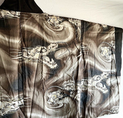 Antique Brown Silk Haori for Men “Divine Dragon” Lining – Made in Japan
