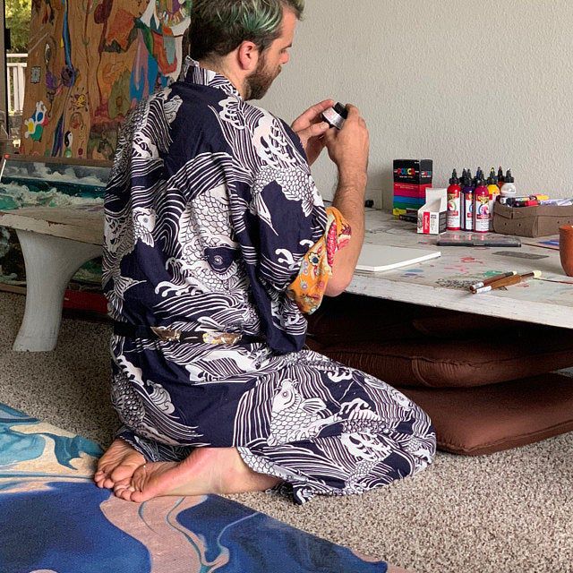 Men's Yukata Koi Navy Cotton Japanese Carp