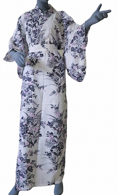Ladies’ Japanese Yukata “Yuri” Lily Pattern Made in Kyoto Japan