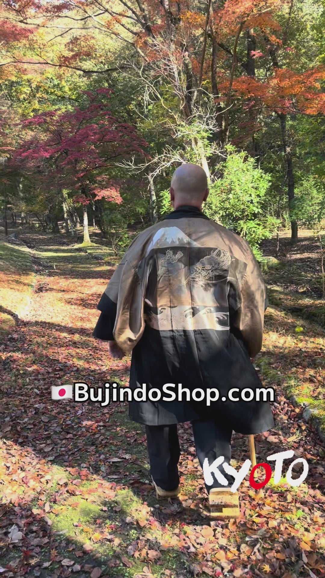 Men's Haori Black Silk Katabami Montsuki Fuji & Dragon - Madę in